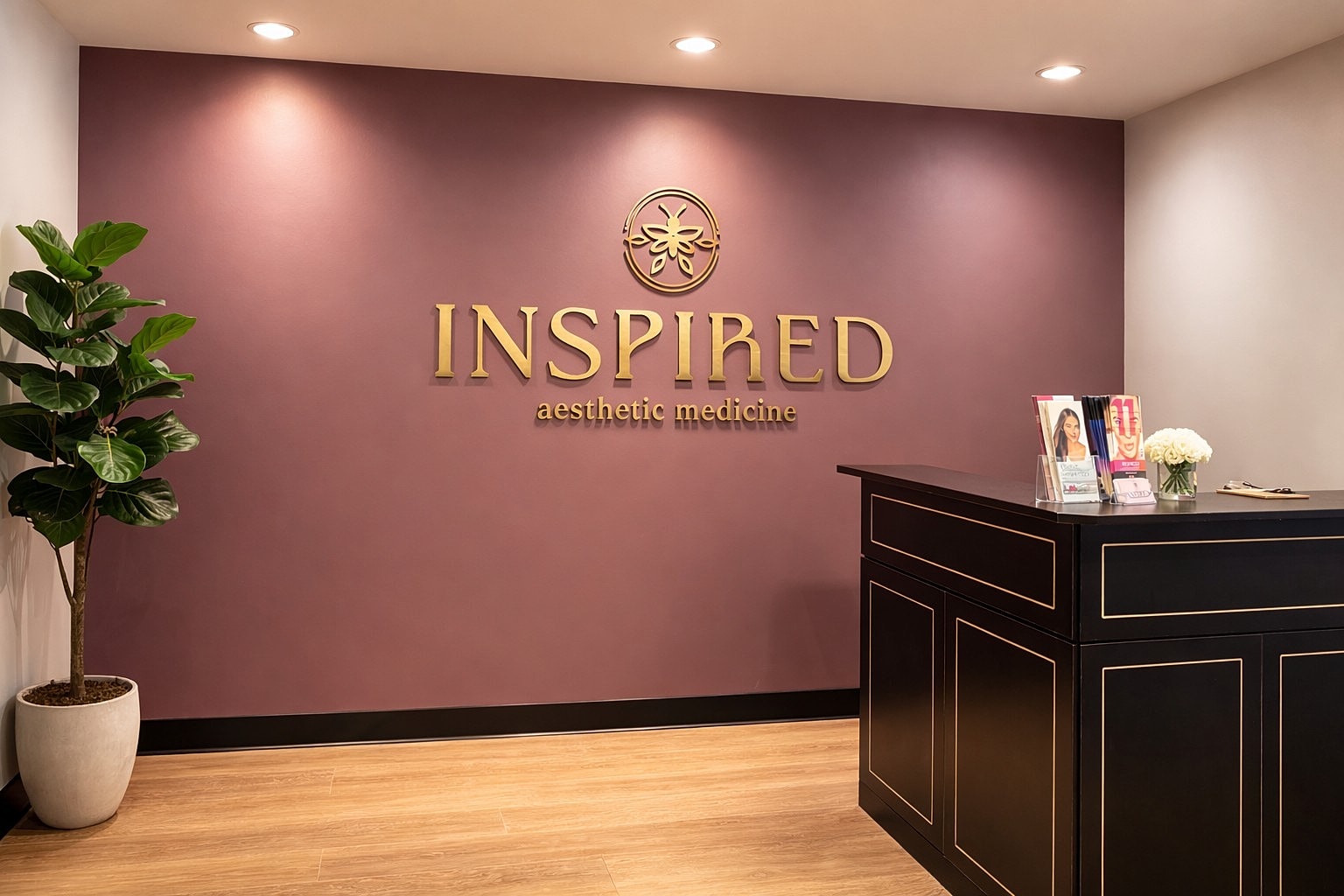 Welcoming aesthetic medicine reception area interior design.