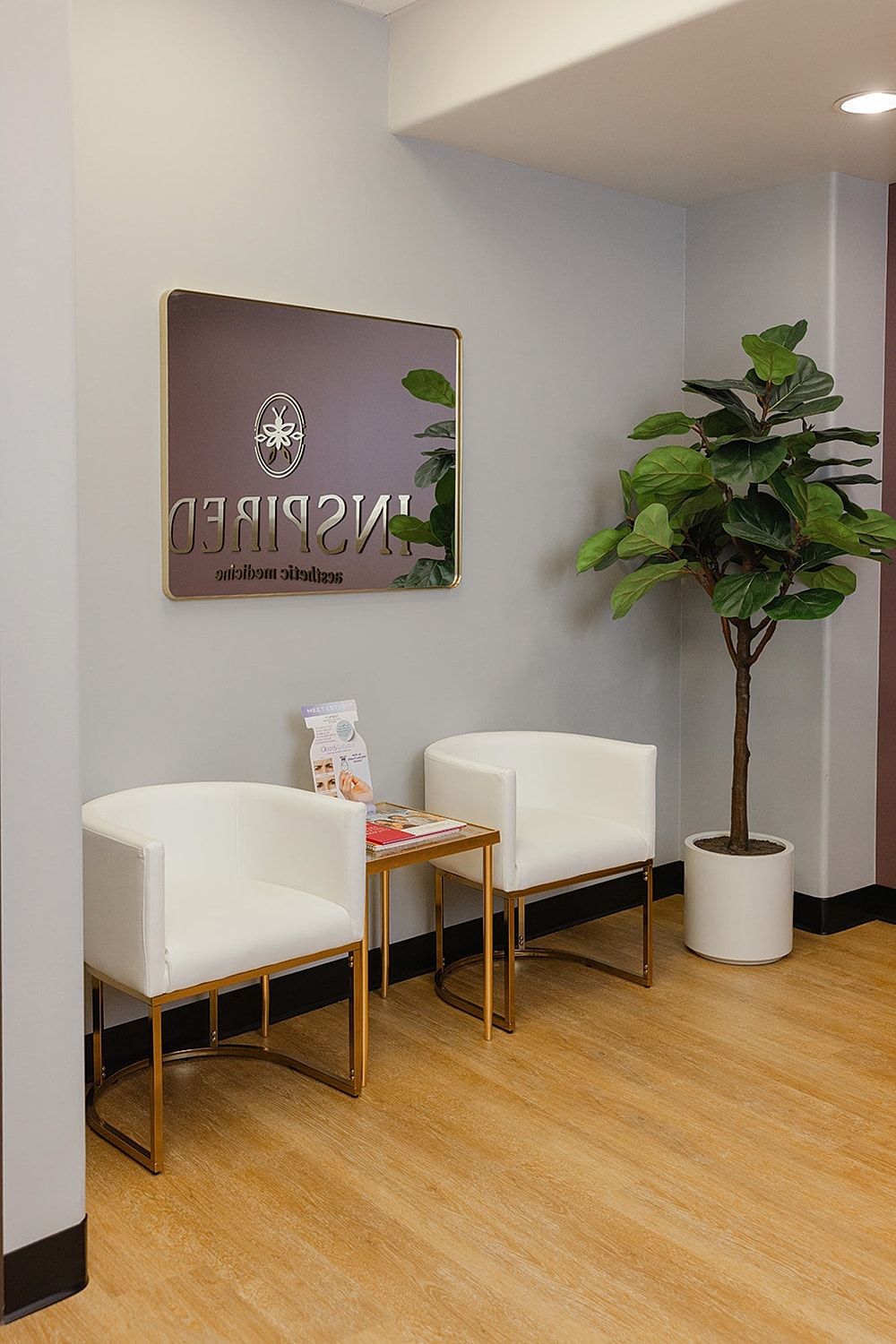 Aesthetic waiting area with modern chairs and decor.