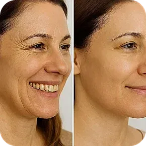 Before and after facial rejuvenation comparison.