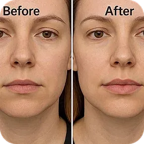 Before and after facial transformation comparison.