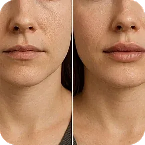 Before and after lip enhancement treatment.