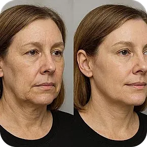 Before and after facial rejuvenation treatment photo.