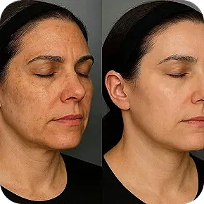 Before and after skin treatment comparison.